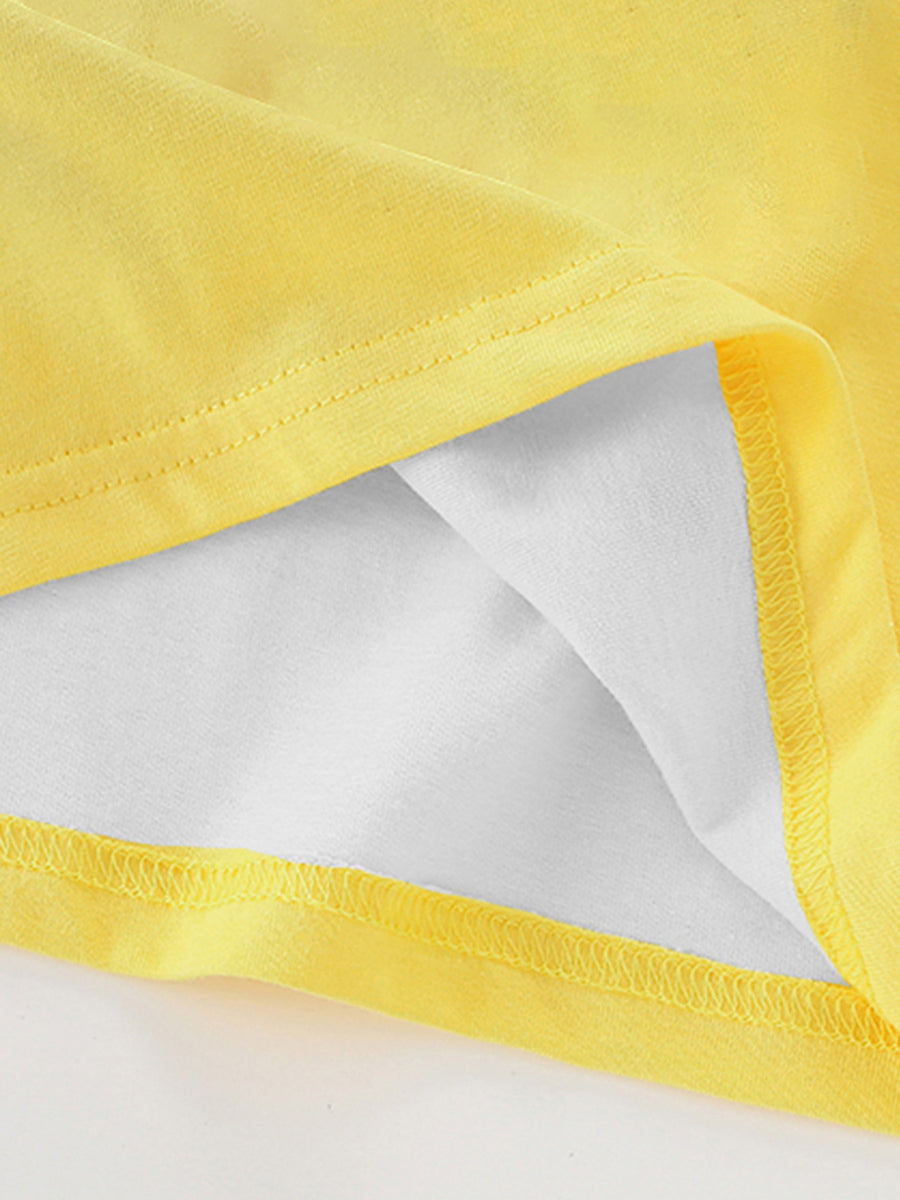 Yellow toddler t-shirt with crew neck and double-stitched hem detail.