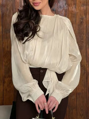 100% polyester Care instructions: Machine wash cold blouse in Tan with relaxed silhouette