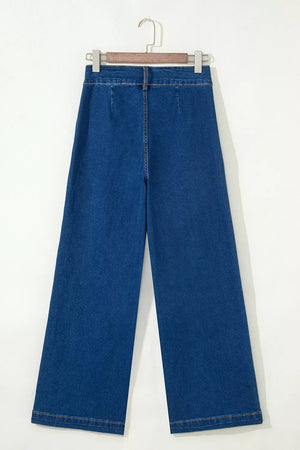 Navy jeans with full-length and button-front