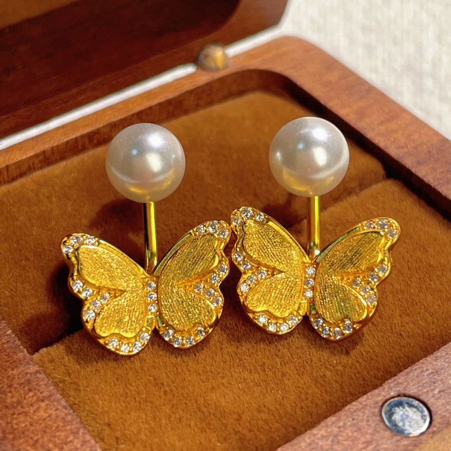 Synthetic Pearl,18K Gold-Plated,925 sterling silver,Zircon Care instructions: Av earrings in Gold with regular silhouette