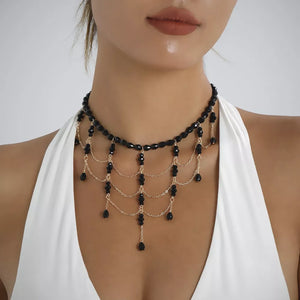 Black Beaded Choker Necklace With 18k Gold