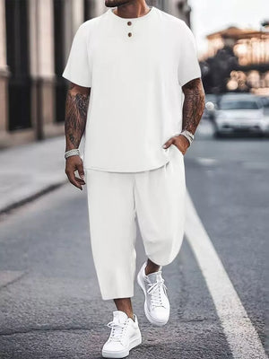 Apricot Men's Plus Size Casual Short Sleeve Top And Pants Set