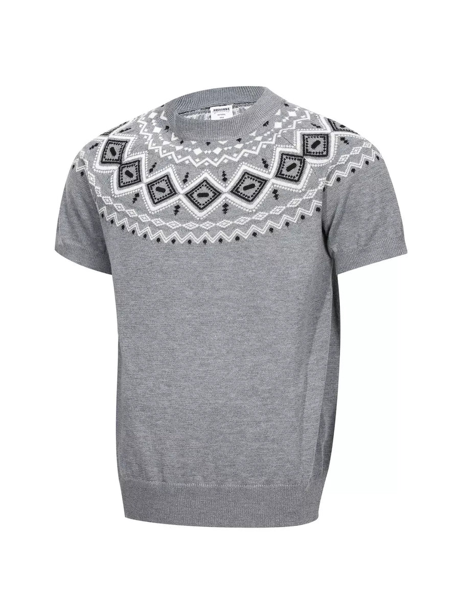 crewneck sweater in black with Fair Isle and stretch