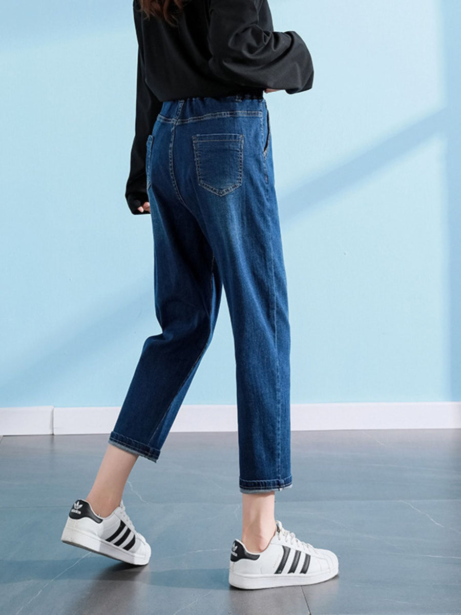Plus Size High-Waisted Casual Jeans in Light Blue with washed