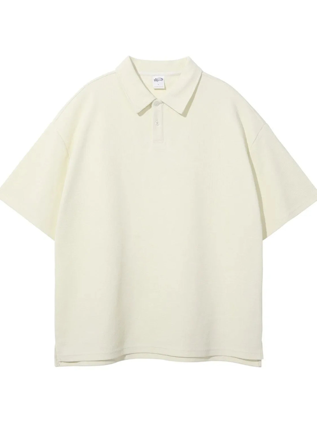 Boxy ivory textured polo shirt with short sleeves and a two-button placket.