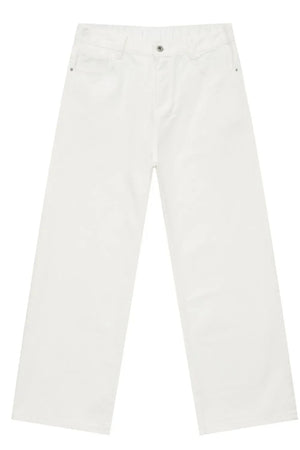 Ivory wide leg denim trousers with a casual, chic style.