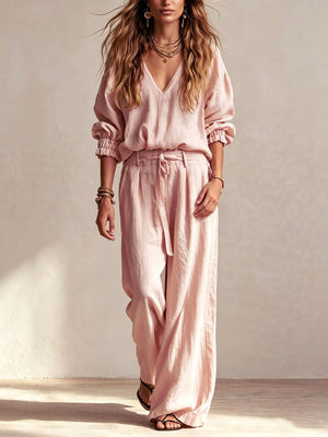 lounge set in blush pink featuring pocketed and relaxed fit