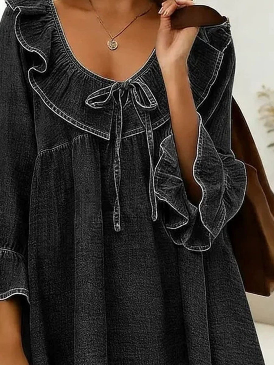 boho blouse in Dusty Blue with v-neck