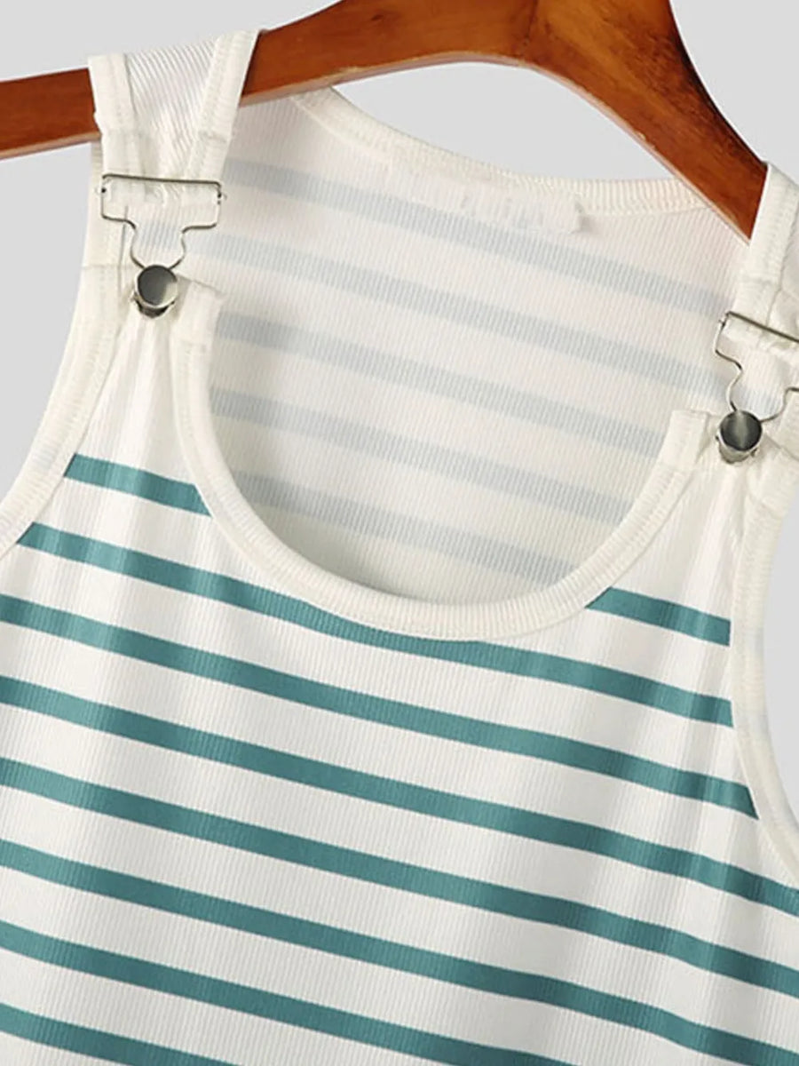 Tank top with breton stripes and harness detail in Air Force Blue