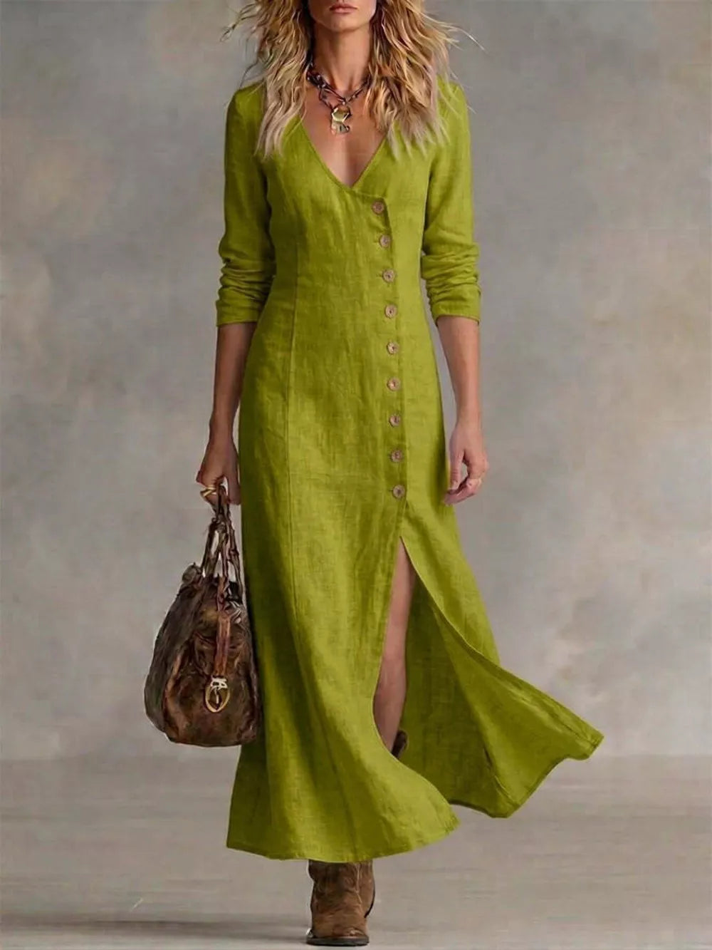 Slit Button-down Midi Dress in Light Blue with buttoned