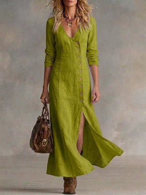 Slit Button-down Midi Dress in Light Blue with buttoned