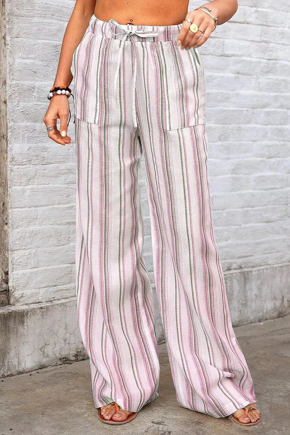 Dusty Pink with Full Size Striped Wide-leg Pants Plus Size