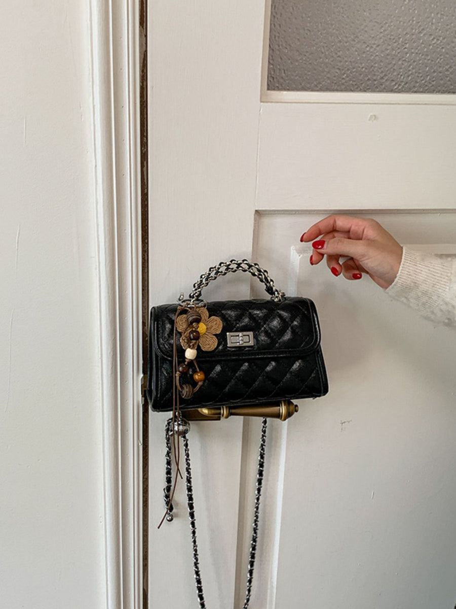 black PU Leather Imported Size &amp crossbody bag with quilted and turn-lock