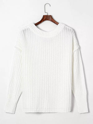 Ribbed Knit Round Neck Chunky Sweater option 7