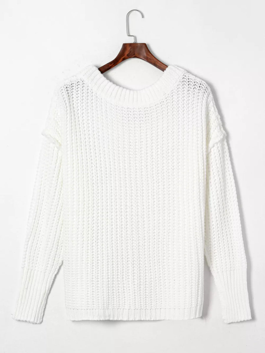 Ribbed Knit Round Neck Chunky Sweater option 7