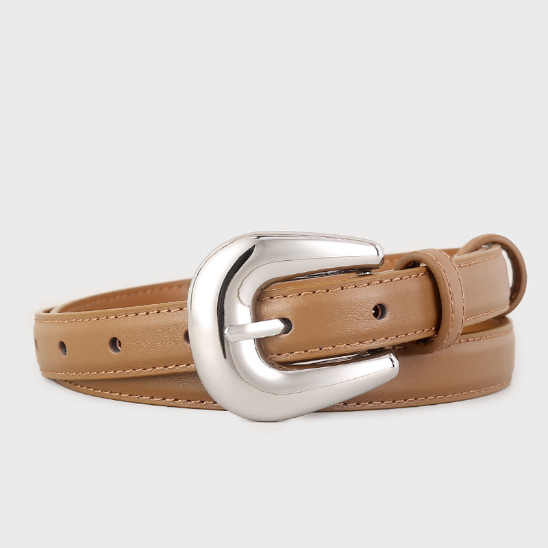 Men's brown leather belt with a silver buckle