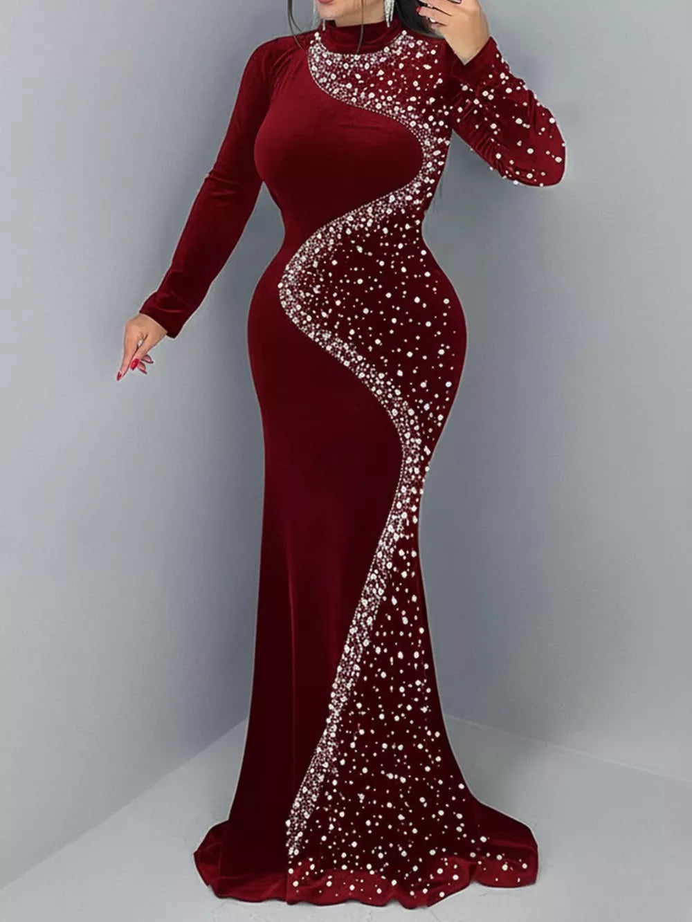 black mermaid formal gown with mock neck