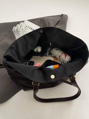 PU Leather Tote Bag in Black with adjustable straps