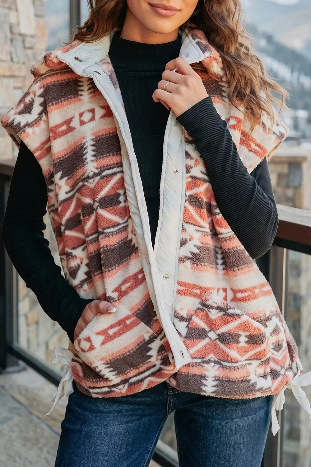 cream vest with geometric and collared