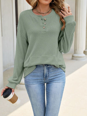 Grey sweatshirt with hip-length and half-button