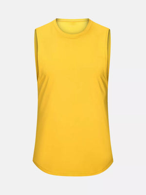 Yellow crew neck relaxed fit men's tank top