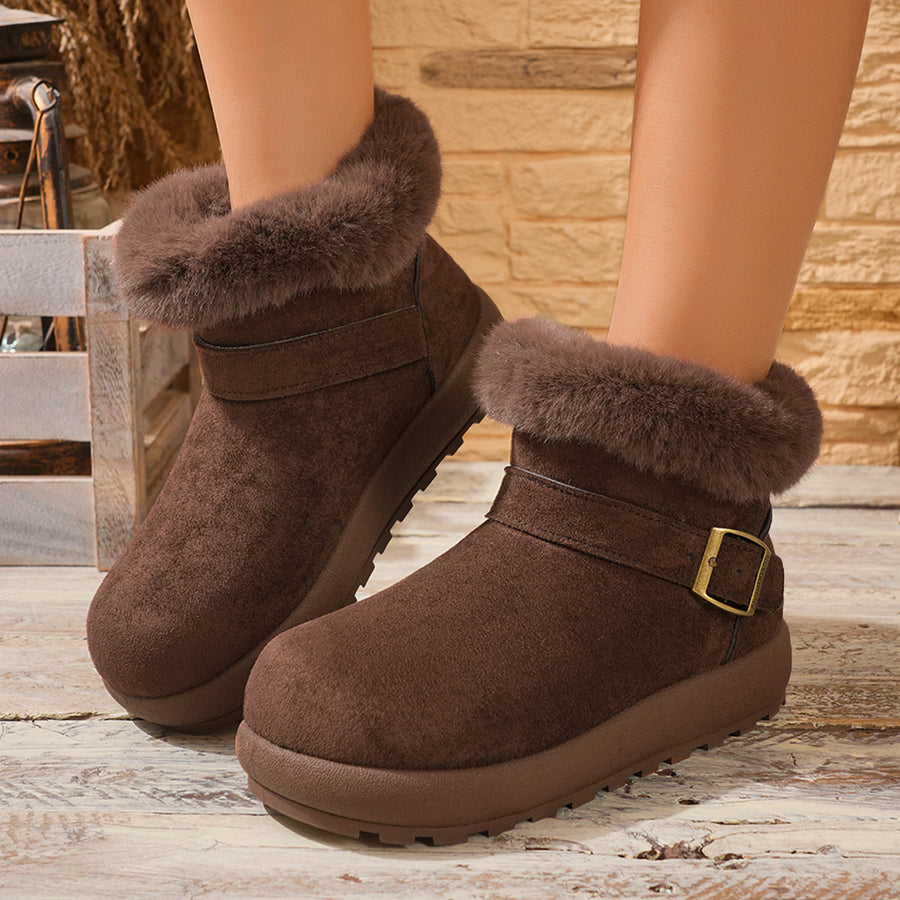 boots in Coffee Brown with faux fur lining and ankle-length