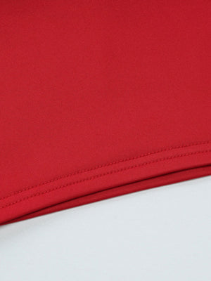 Red halter neck tie cami top with double-stitched hem detail