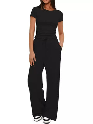 Dark Gray Ruched Short-sleeve Pants