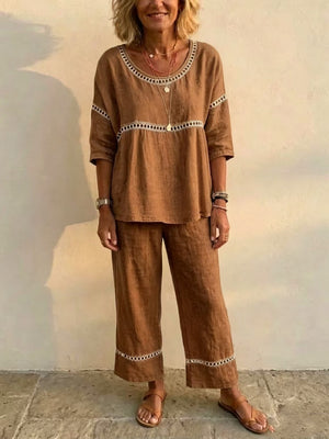 Pants Set in Dark Blue with cutout and ankle-length