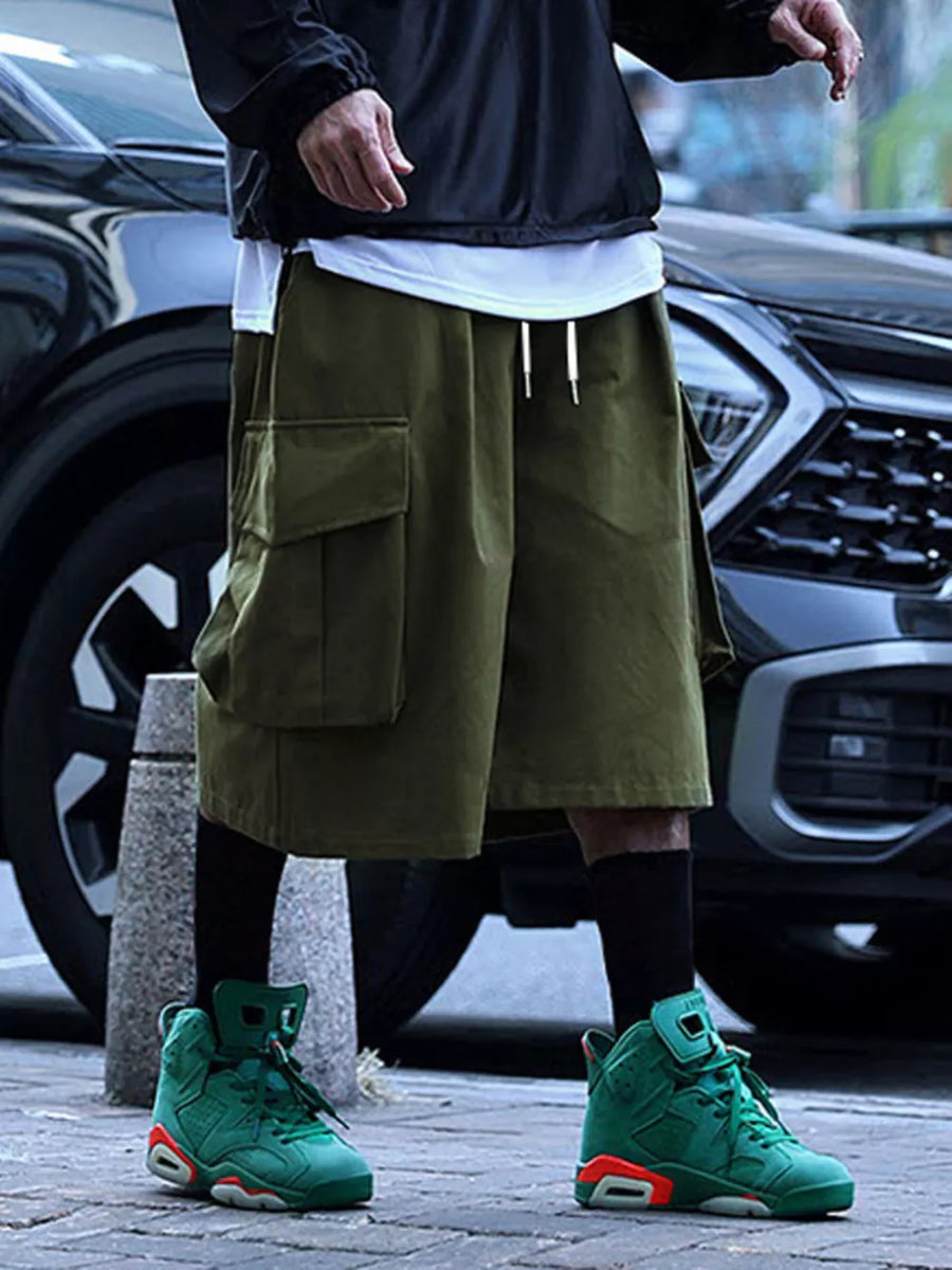 Men's Full Size Cargo Shorts With Drawstring Waist in Khakis