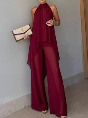 Pink relaxed top with wide-leg pants two-piece set with halter