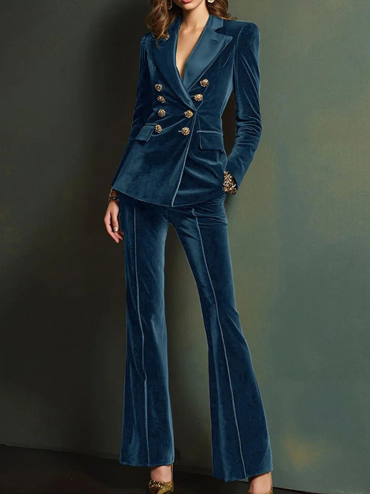 glam blazer and pant set in Dark Green with notch lapel