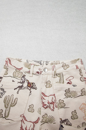 jeans in rust with western print and pocketed
