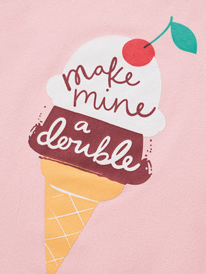 Toddler t-shirt in blush pink with a playful ice cream graphic and text.