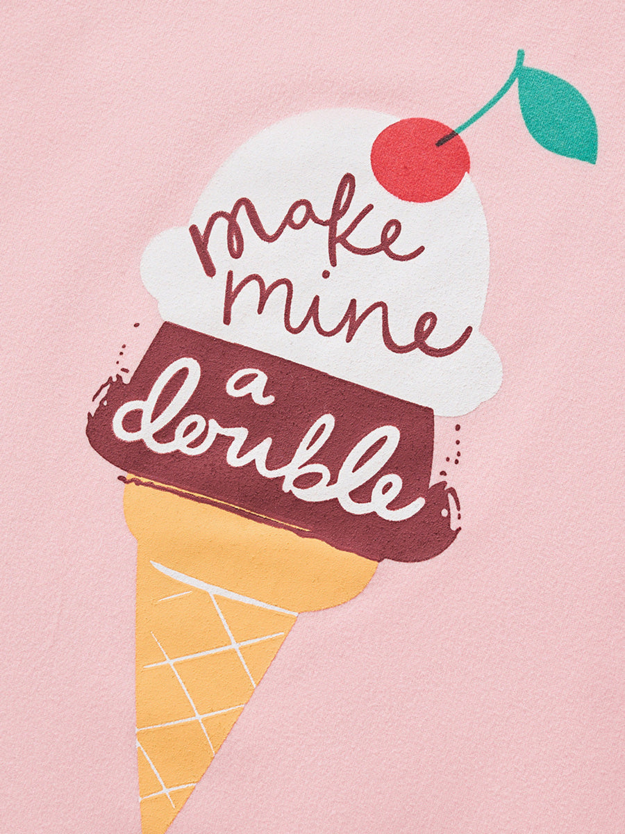 Toddler t-shirt in blush pink with a playful ice cream graphic and text.