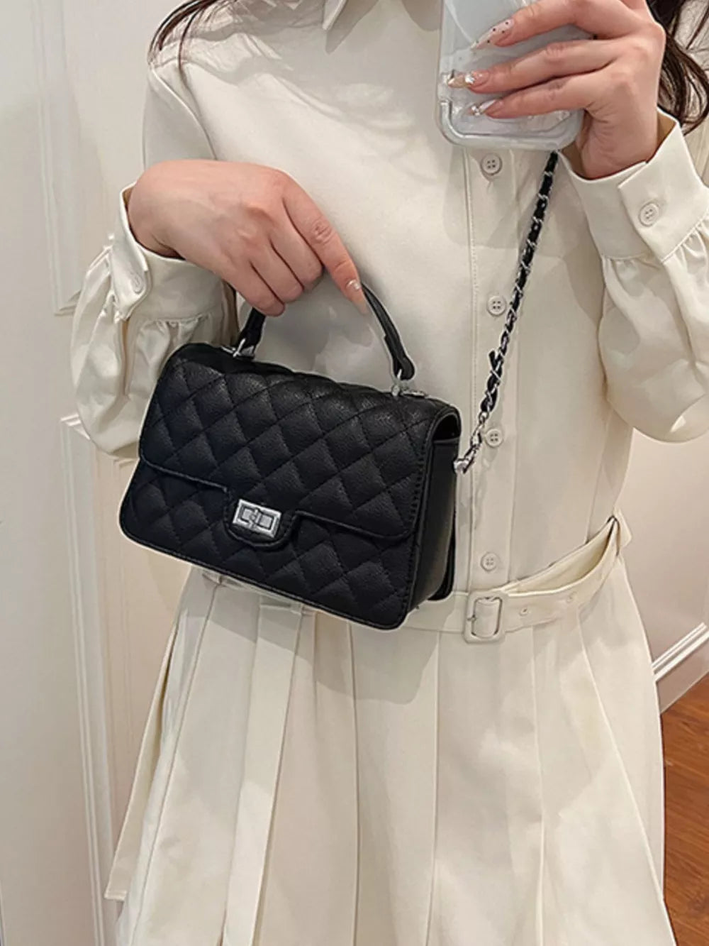 Quilted Chain Strap Crossbody Bag option 8