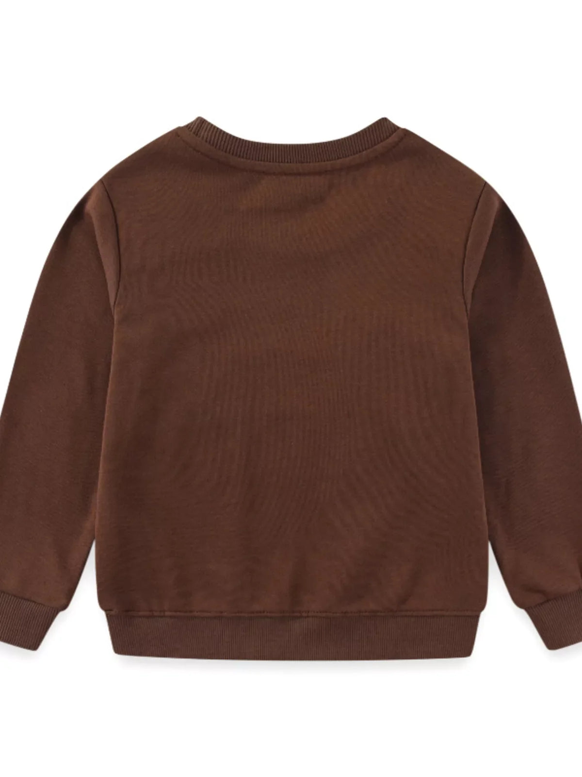 Dark brown kids sweatshirt with crew neck and ribbed cuffs and hem.