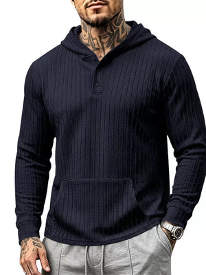 White pullover hoodie with hip-length and pullover, half-button