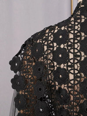 Lace Sheer Sleeve Mini Dress in Black, view 13