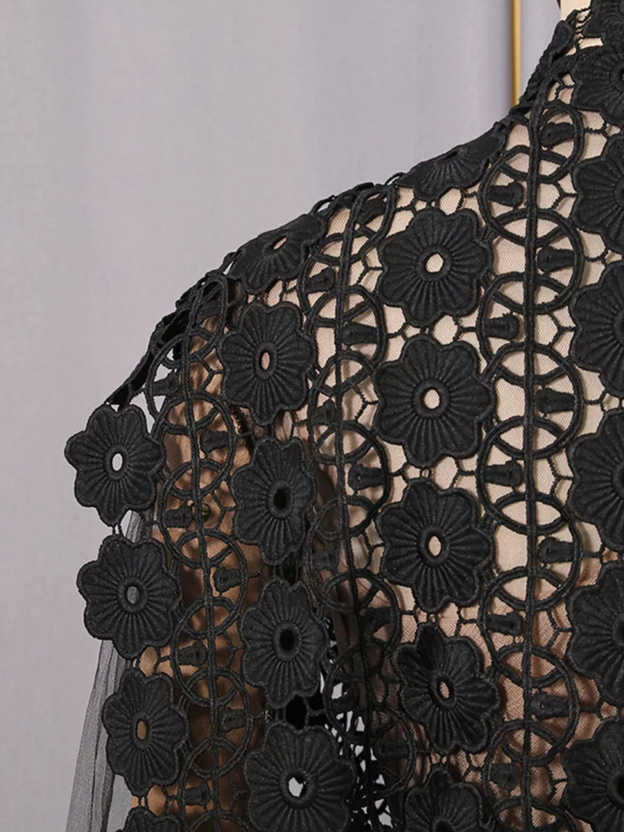 Lace Sheer Sleeve Mini Dress in Black, view 13