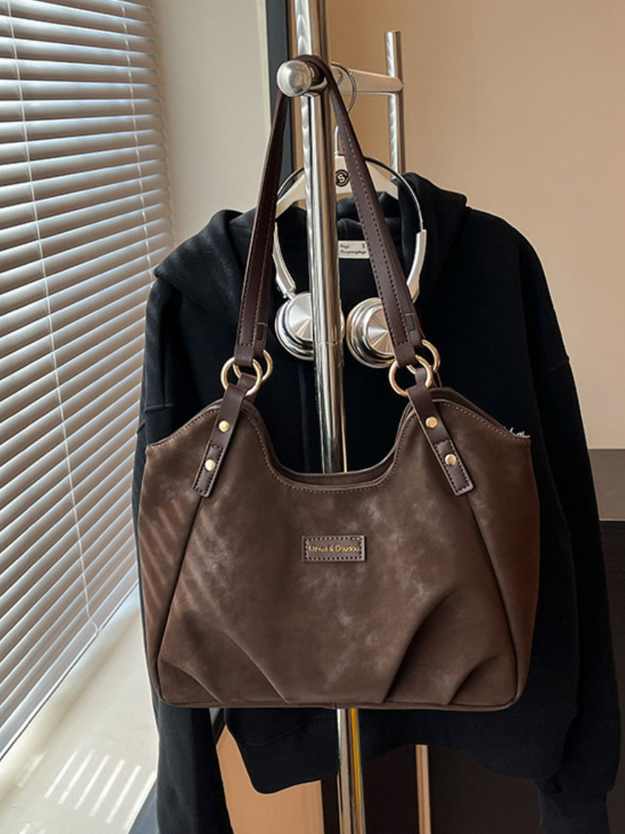 Suede Imported Size &amp handbag in dark brown with soft silhouette