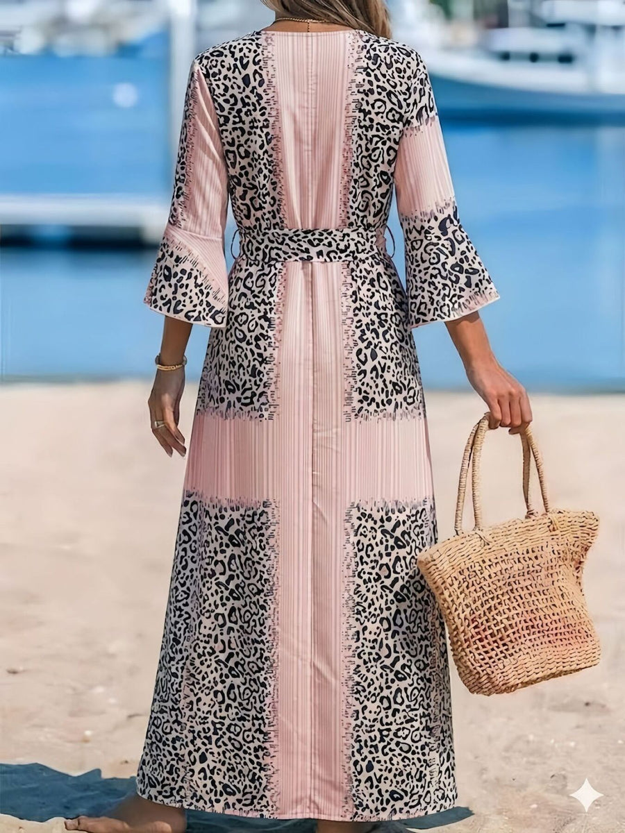cream maxi dress featuring tied and leopard
