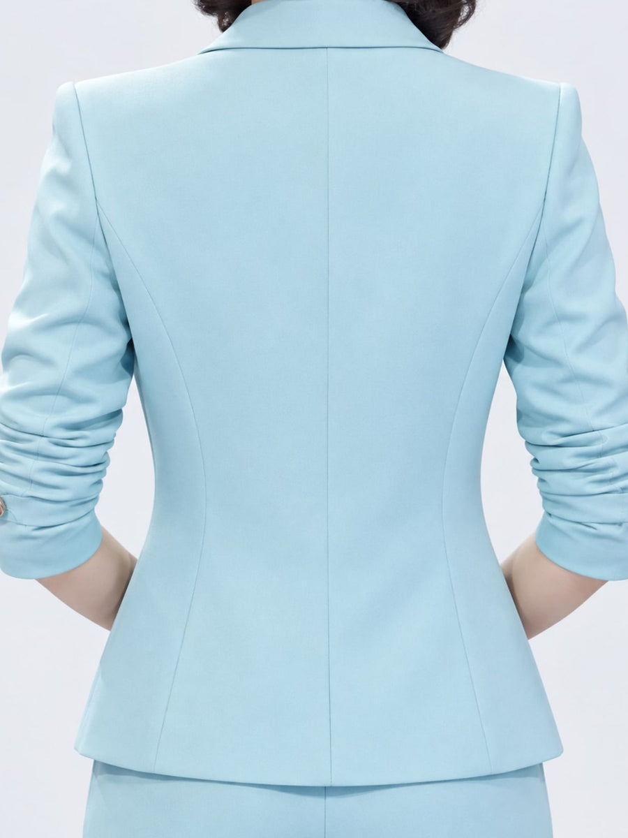 Polyester blazer and pants set in sky blue with regular silhouette
