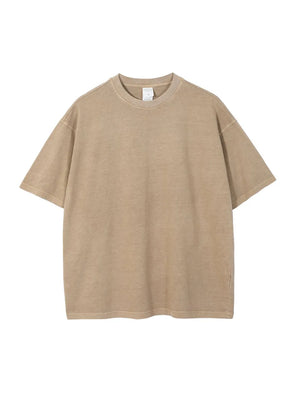 Oversized washed cotton t-shirt in Camel with relaxed fit and crew neck.