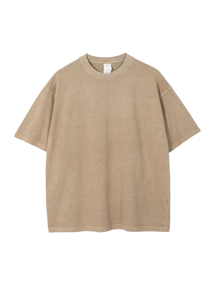 Oversized washed cotton t-shirt in Camel with relaxed fit and crew neck.