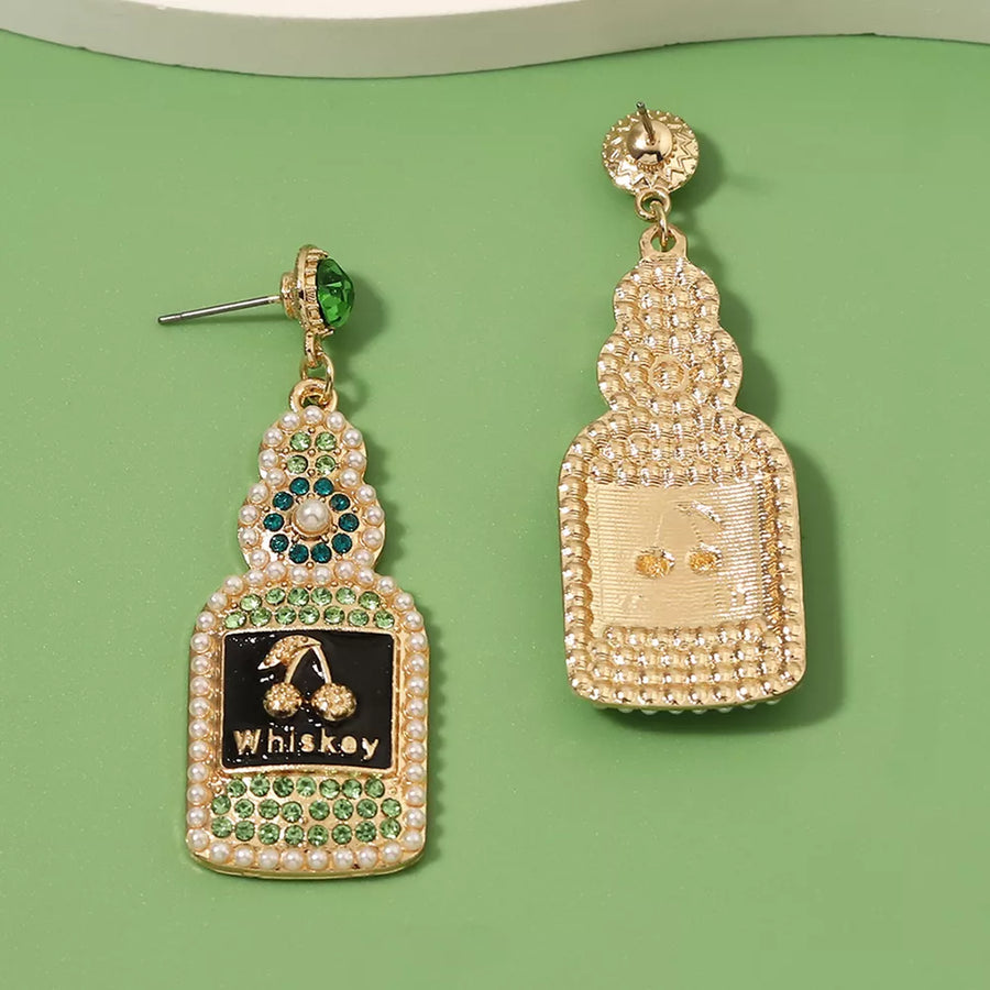 Whiskey Bottle Dangle Earrings 18k Gold-plated in white with dangle