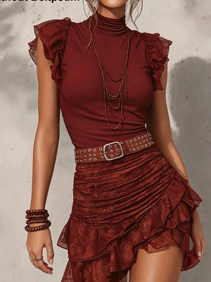 burgundy matching set with snakeskin and mock neck