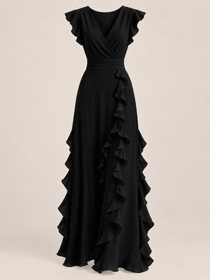 Green A-line maxi dress with deep v-neck