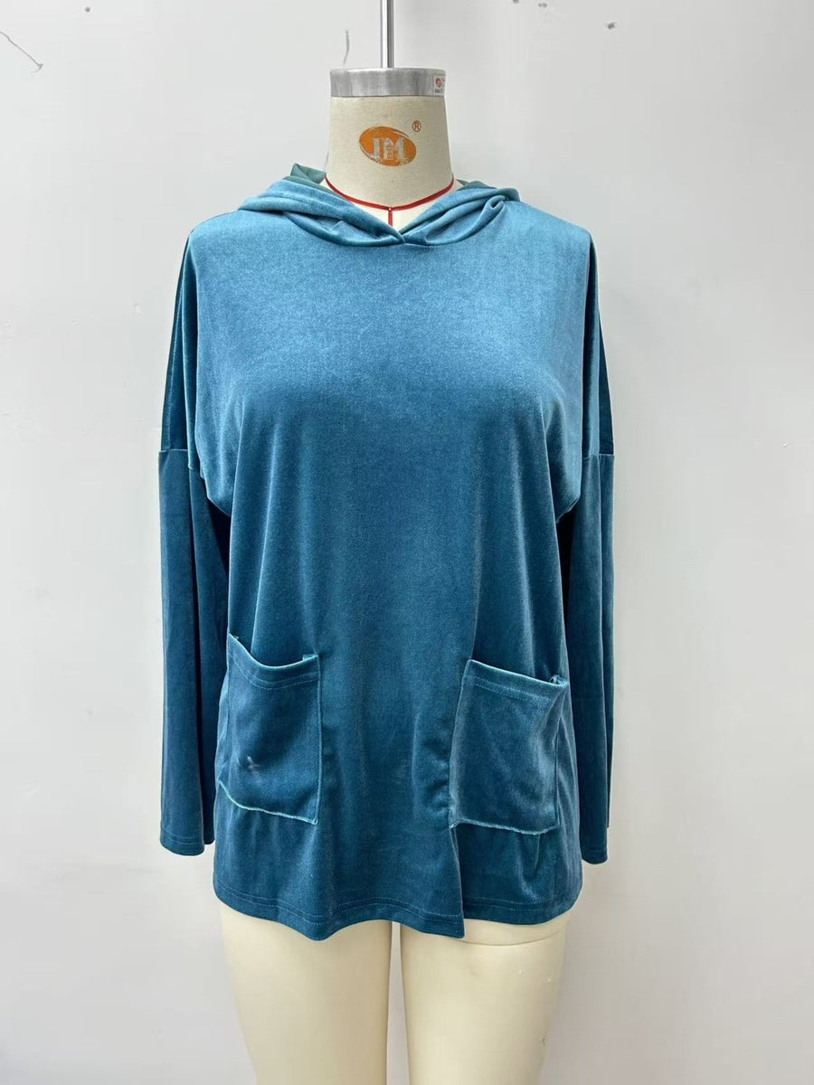 Teal relaxed pullover hoodie with hooded