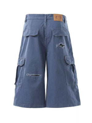 Men's Distressed Cargo Capris in Dark Gray